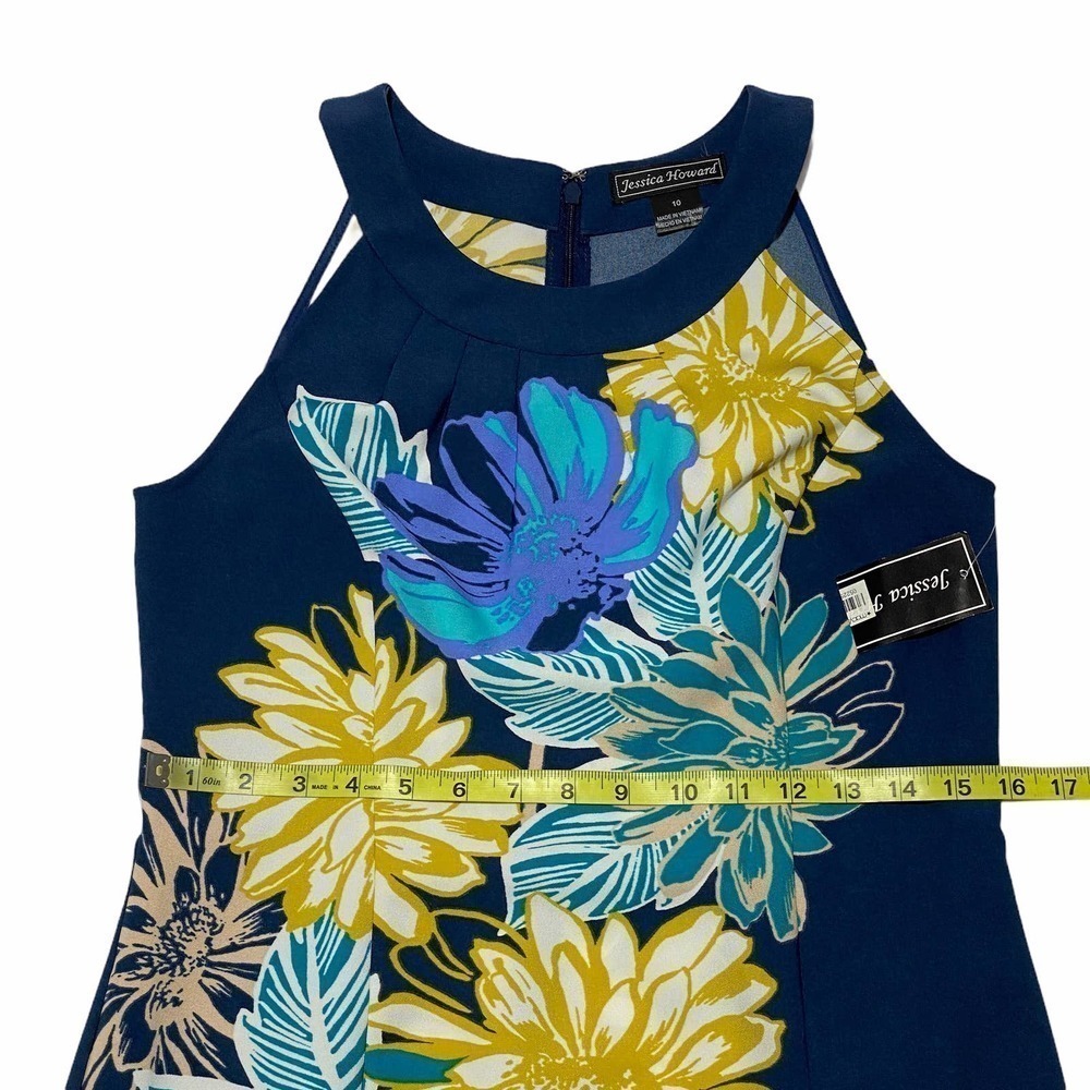 JESSICA Howard Blue Yellow Floral Print Sleeveless Sheath Mini Dress NWT - Picture 8 of 13